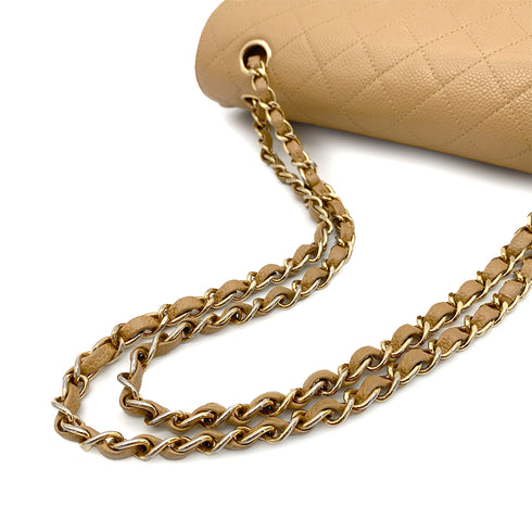 CHANEL VINTAGE CLASSIC FLAP MEDIUM CHAIN SHOULDER BAG BEIGE CAVIAR SKIN 90265918 - PURPOSE