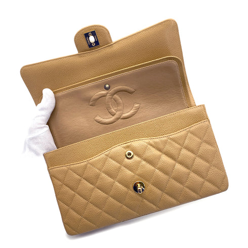 CHANEL VINTAGE CLASSIC FLAP MEDIUM CHAIN SHOULDER BAG BEIGE CAVIAR SKIN 90265918 - PURPOSE