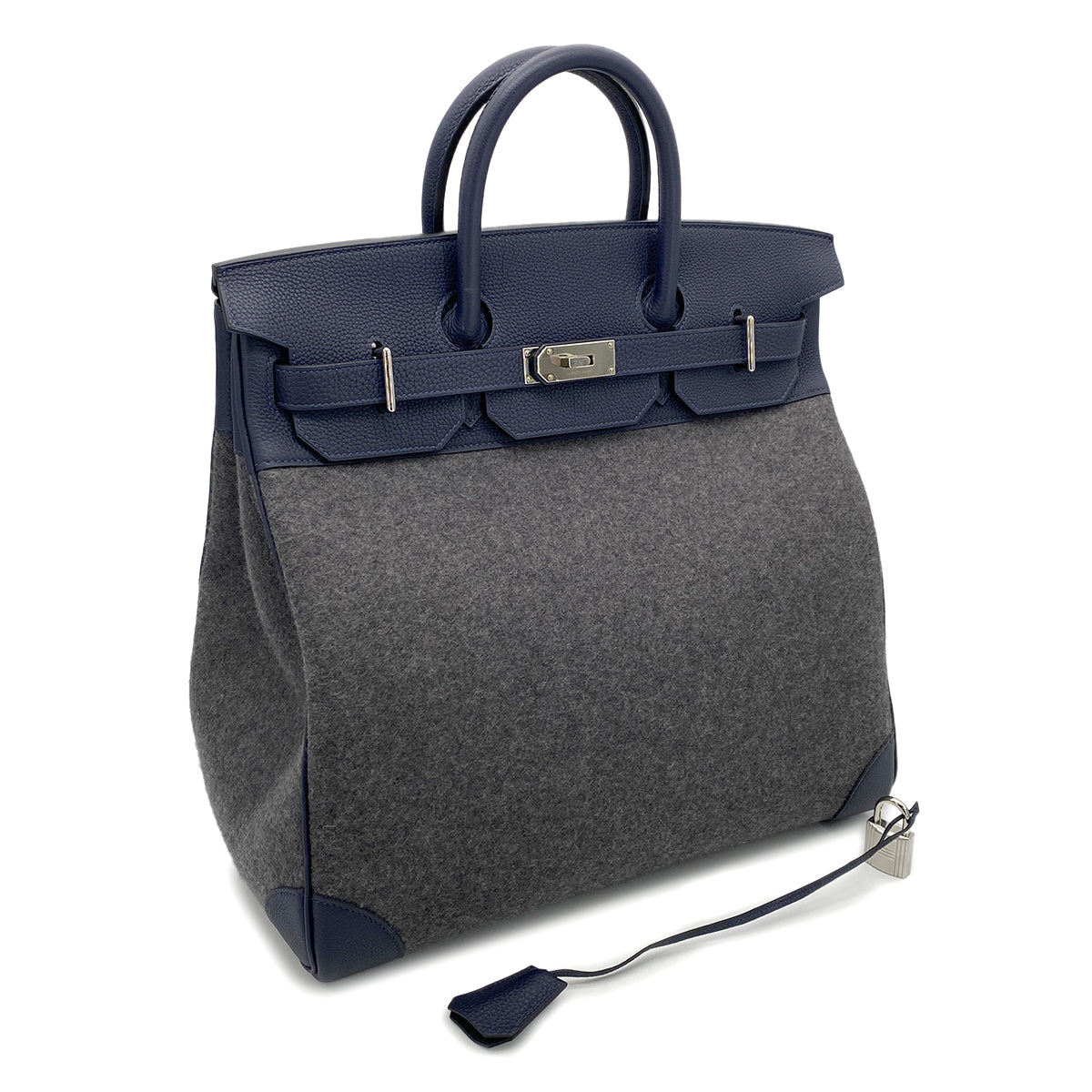 HERMES HAUT A COURROIES 40 TODOO BLEU NUIT GRIS MOYEN TOGO FEUTRE HAND BAG A 90266139