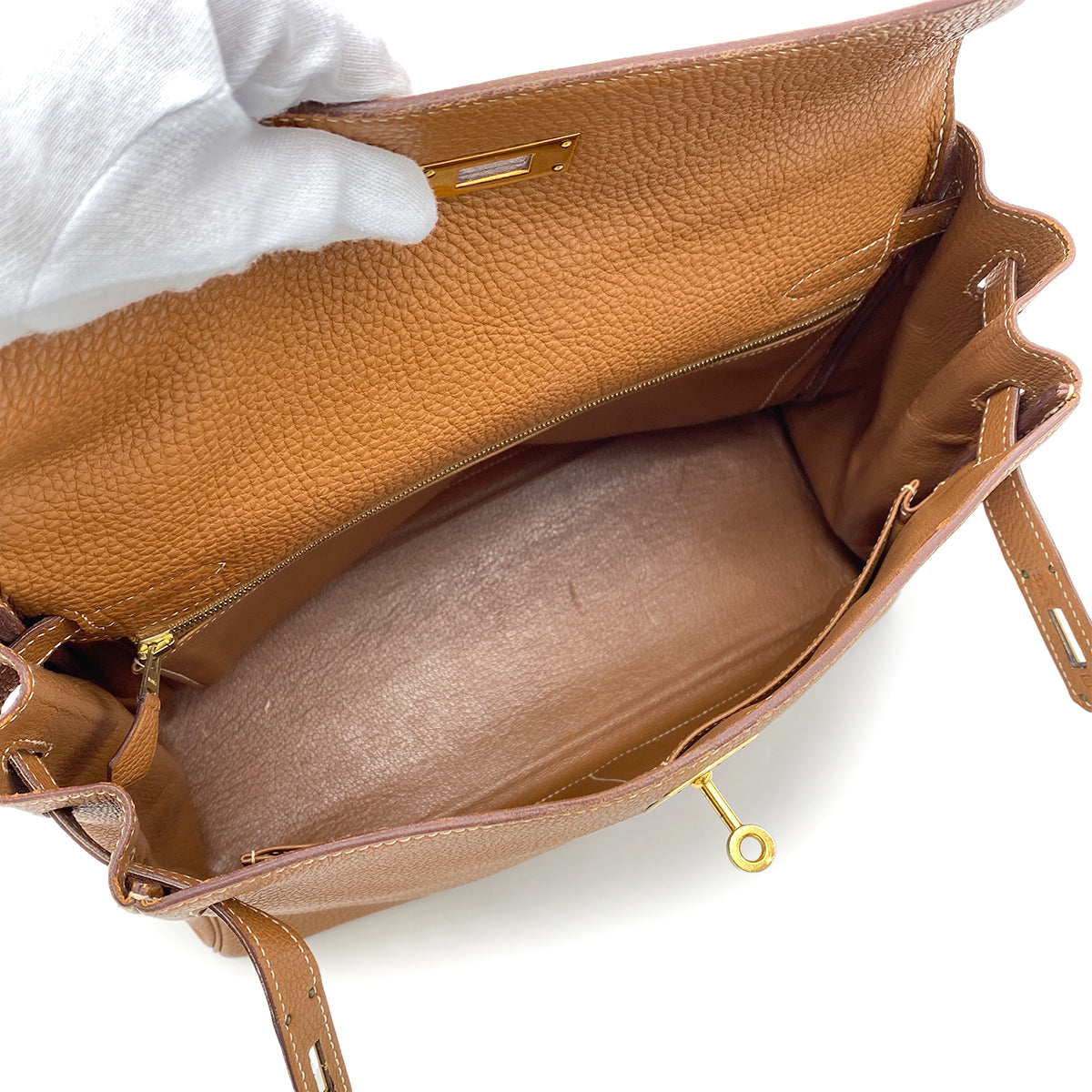 HERMES KELLY 32 RETOURNE GOLD TOGO HAND SHOULDER BAG □G GHW 90266237