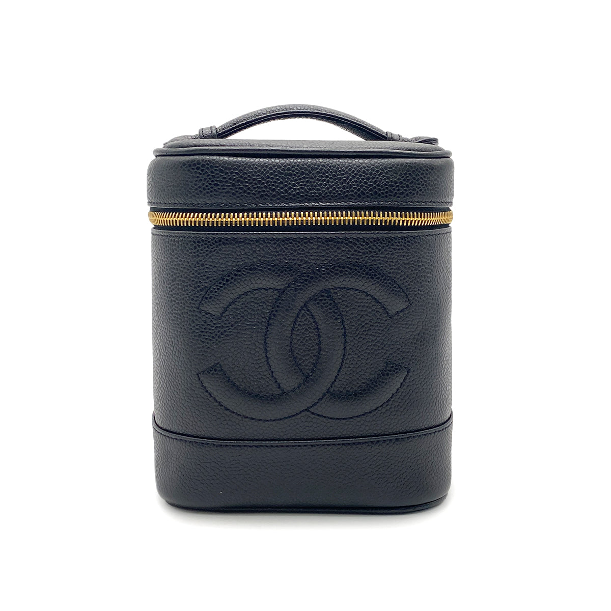 CHANEL VINTAGE VANITY HAND BAG BLACK CAVIAR SKIN 90266435