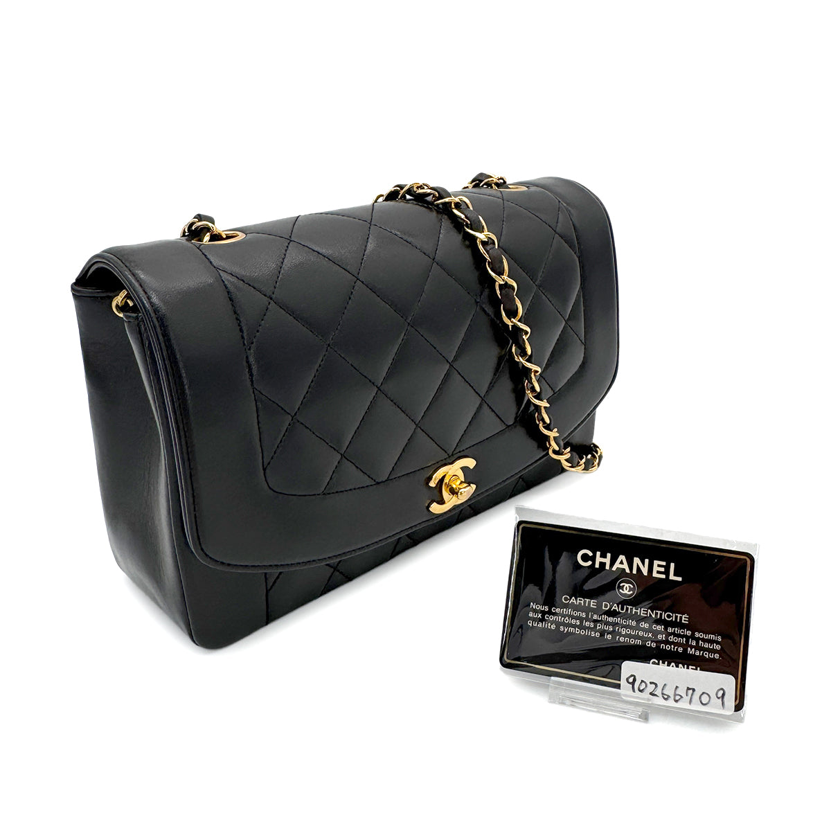 CHANEL VINTAGE DIANA MEDIUM CHAIN SHOULDER BAG BLACK LAMB SKIN 90266709