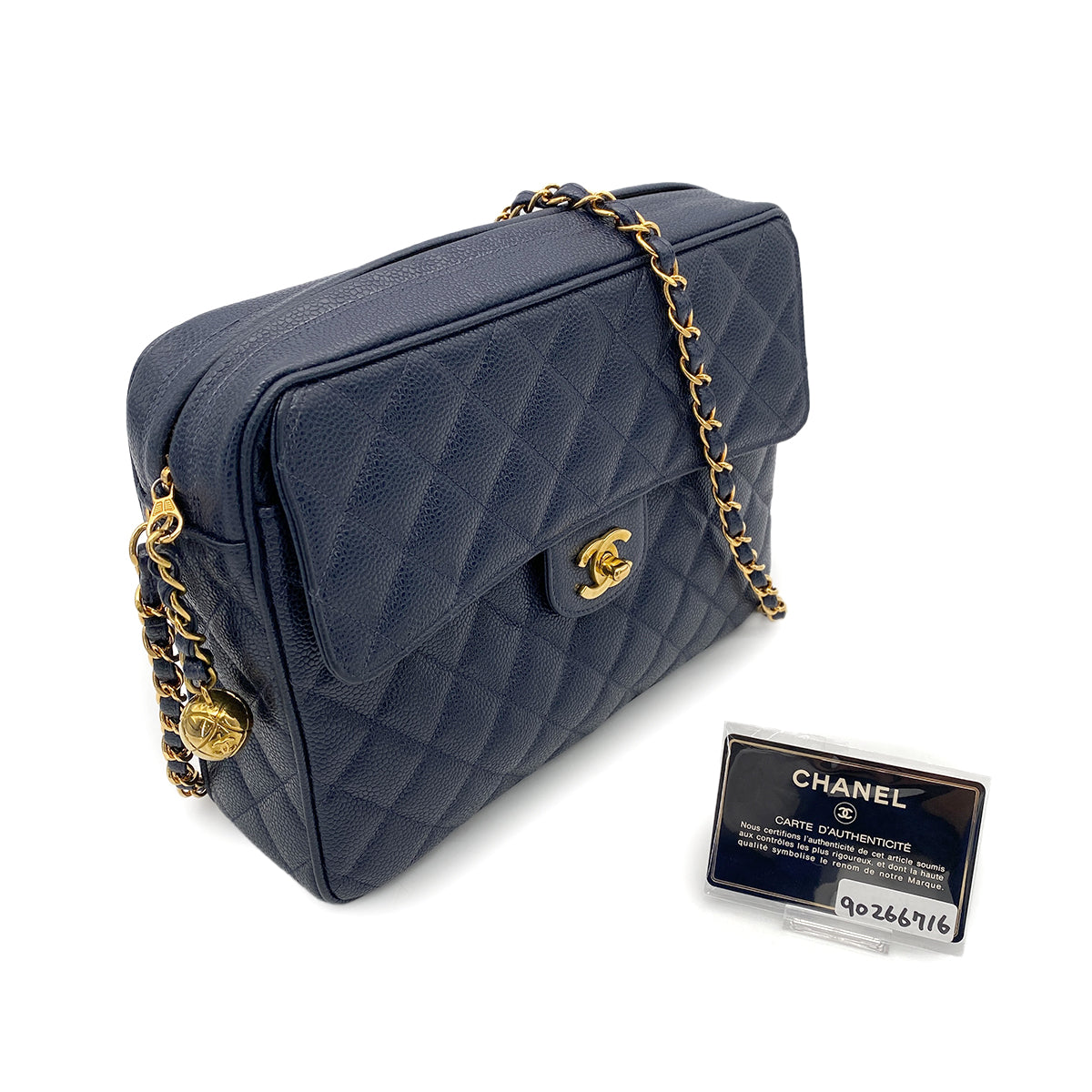 CHANEL VINTAGE MATELASSE CHAIN SHOULDER BAG NAVY CAVIAR SKIN 90266716