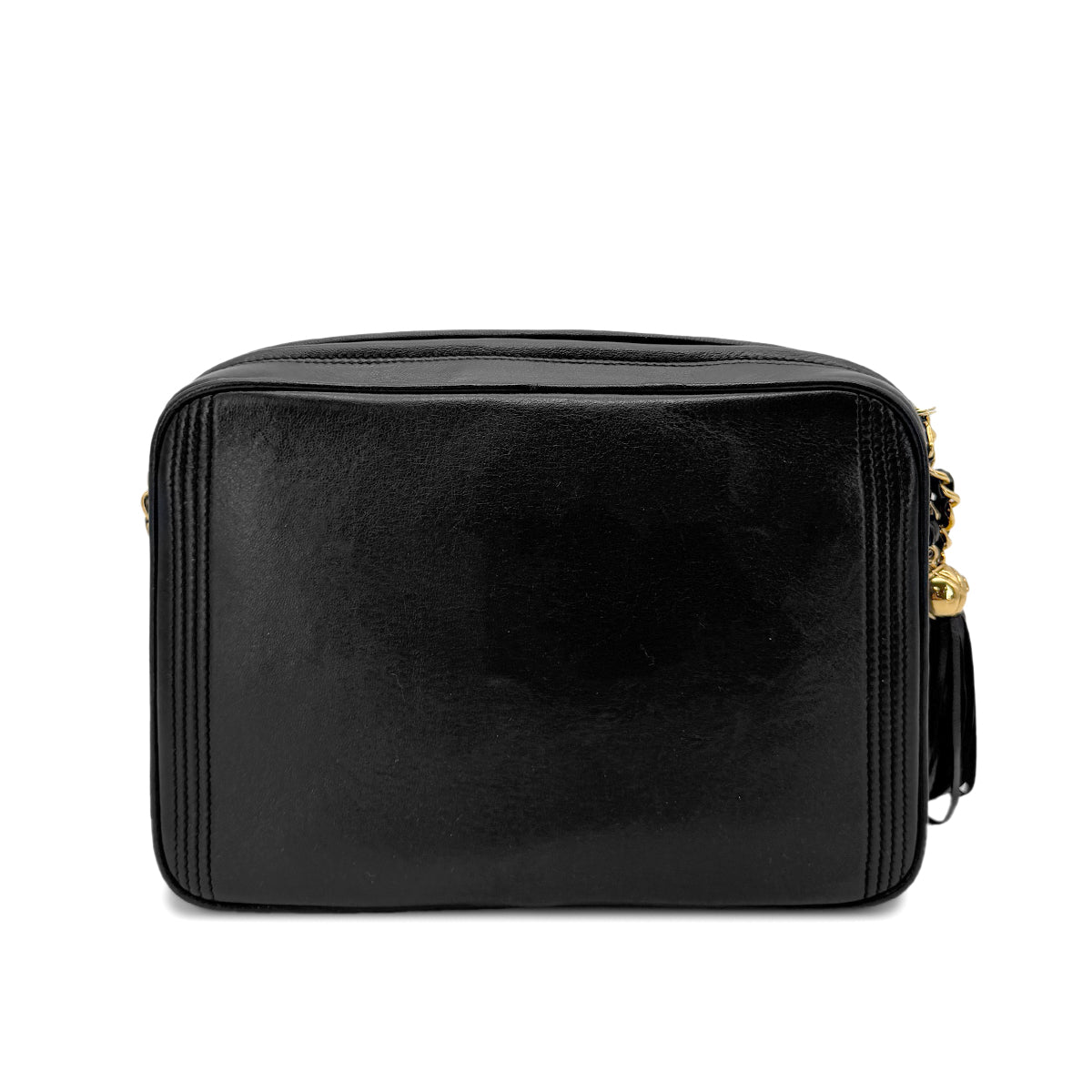 CHANEL VINTAGE FRINGE CHAIN SHOULDER BAG BLACK LAMB SKIN 90266725