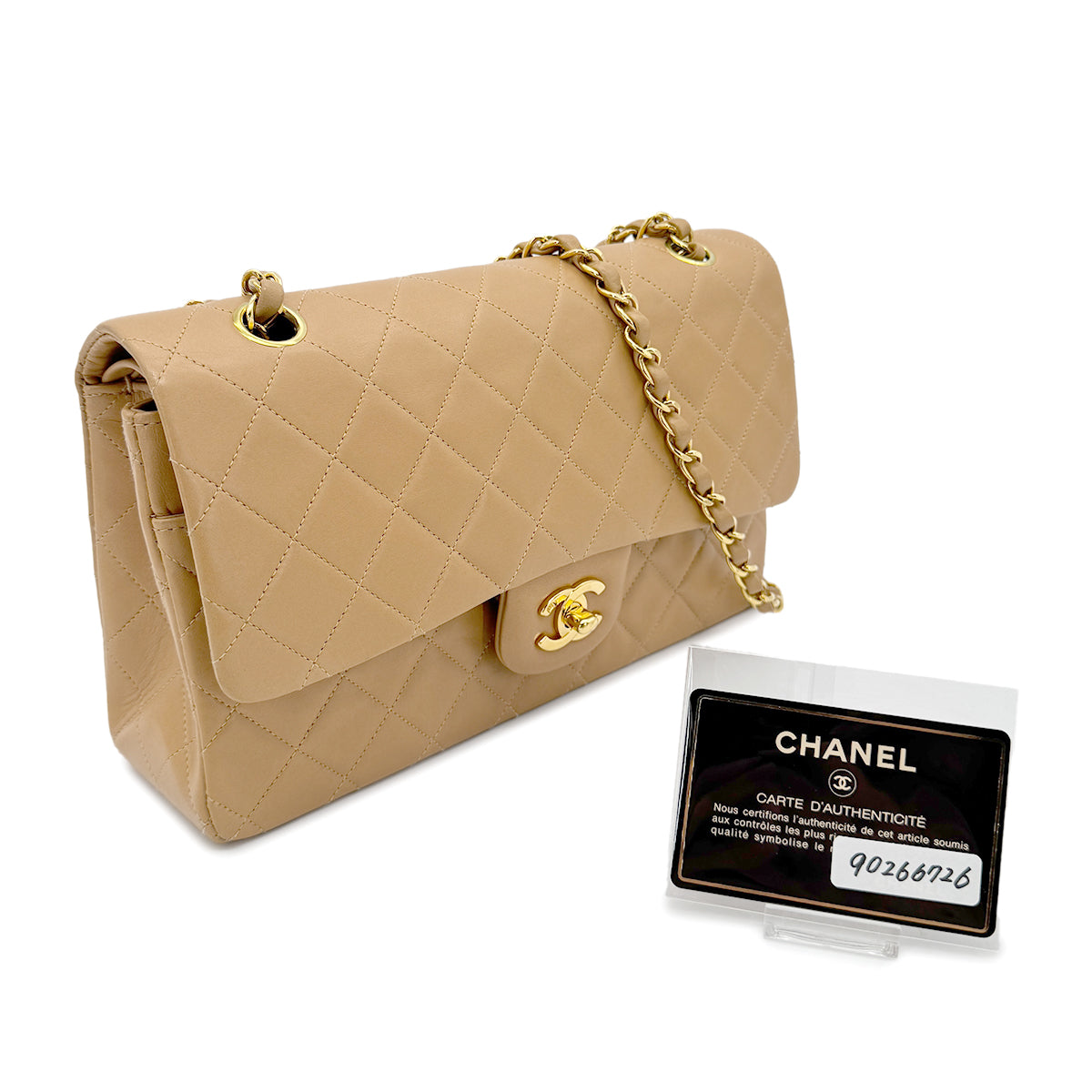 CHANEL VINTAGE CLASSIC FLAP MEDIUM CHAIN SHOULDER BAG CAMEL LAMB SKIN 90266726