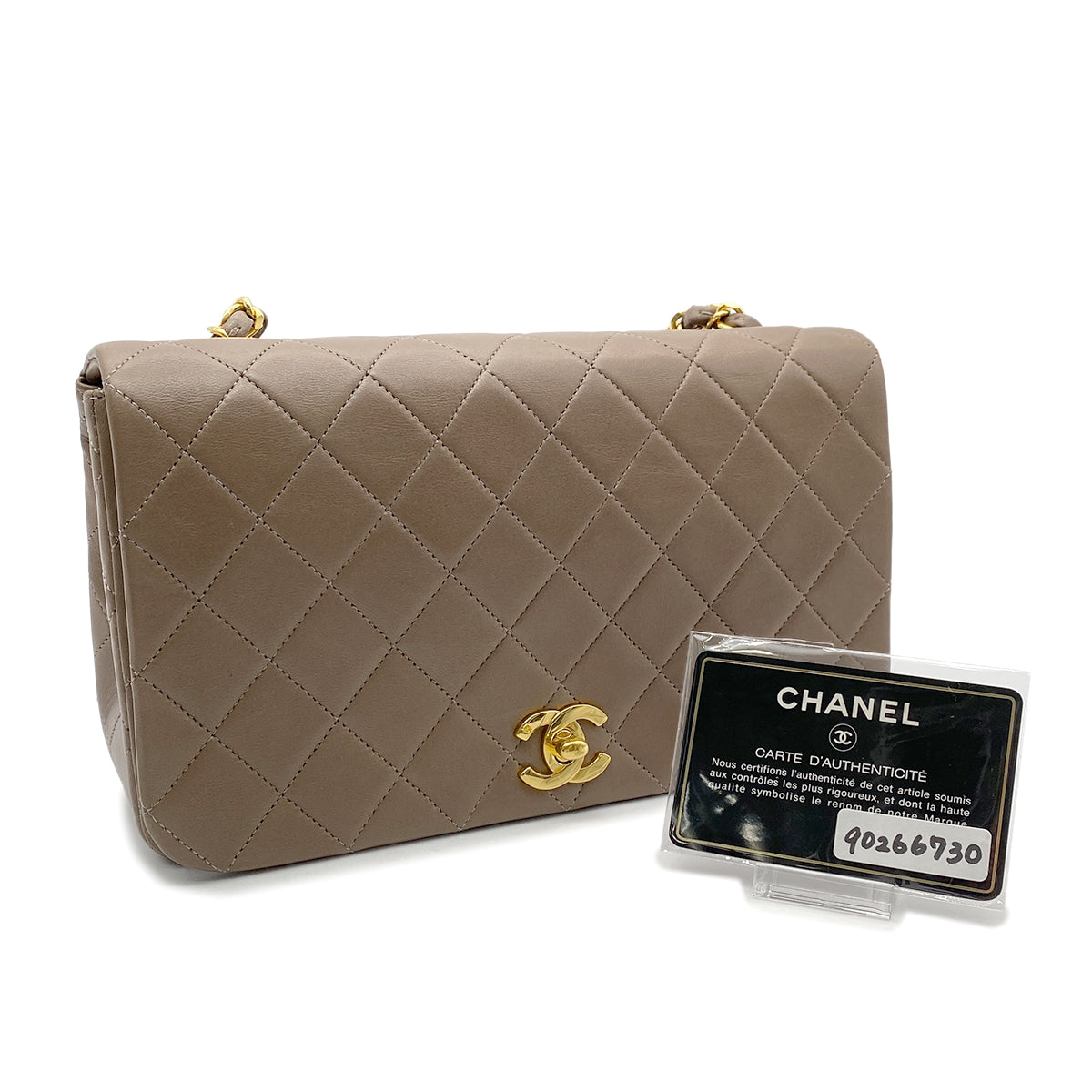 CHANEL VINTAGE FULL FLAP CHAIN SHOULDER BAG BROWN LAMB SKIN 90266730