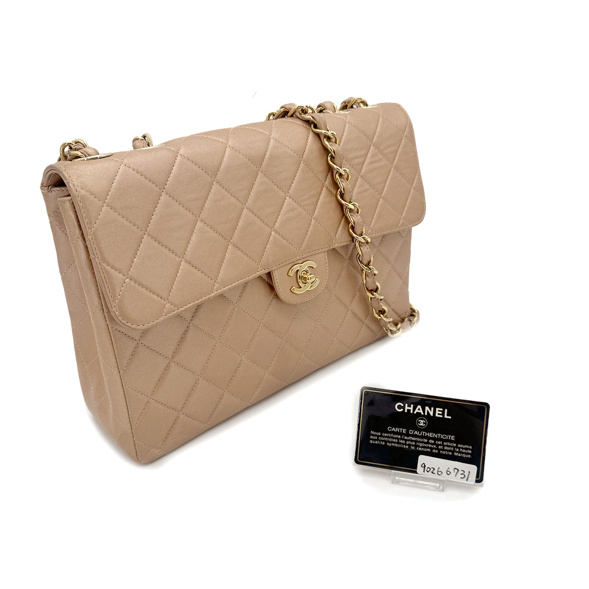 CHANEL VINTAGE JUMBO MATELASSE 30 CHAIN SHOULDER BAG METALLIC PINK LAMB SKIN 90266731