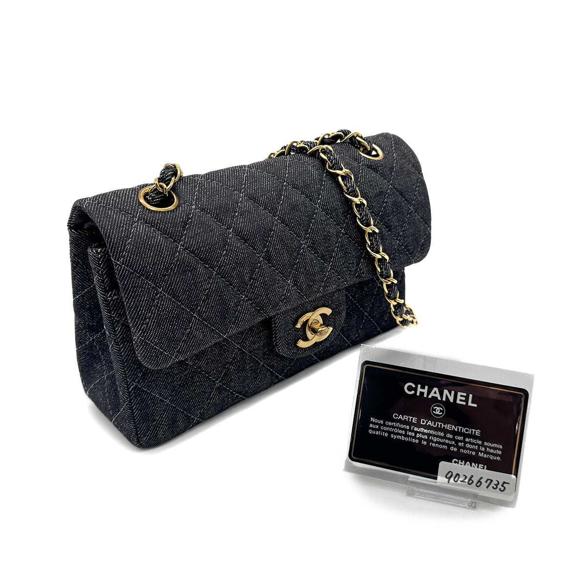 CHANEL VINTAGE CLASSIC FLAP SMALL CHAIN SHOULDER BAG BLACK DENIM 90266735
