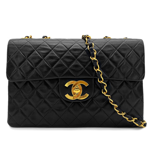 CHANEL VINTAGE MAXI MATELASSE 34 CHAIN SHOULDER BAG BLACK LAMB SKIN 90266740 - PURPOSE