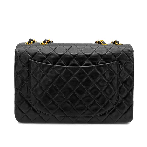 CHANEL VINTAGE MAXI MATELASSE 34 CHAIN SHOULDER BAG BLACK LAMB SKIN 90266740 - PURPOSE