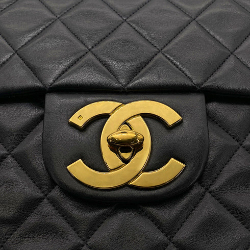 CHANEL VINTAGE MAXI MATELASSE 34 CHAIN SHOULDER BAG BLACK LAMB SKIN 90266740 - PURPOSE