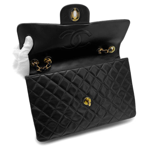 CHANEL VINTAGE MAXI MATELASSE 34 CHAIN SHOULDER BAG BLACK LAMB SKIN 90266740 - PURPOSE
