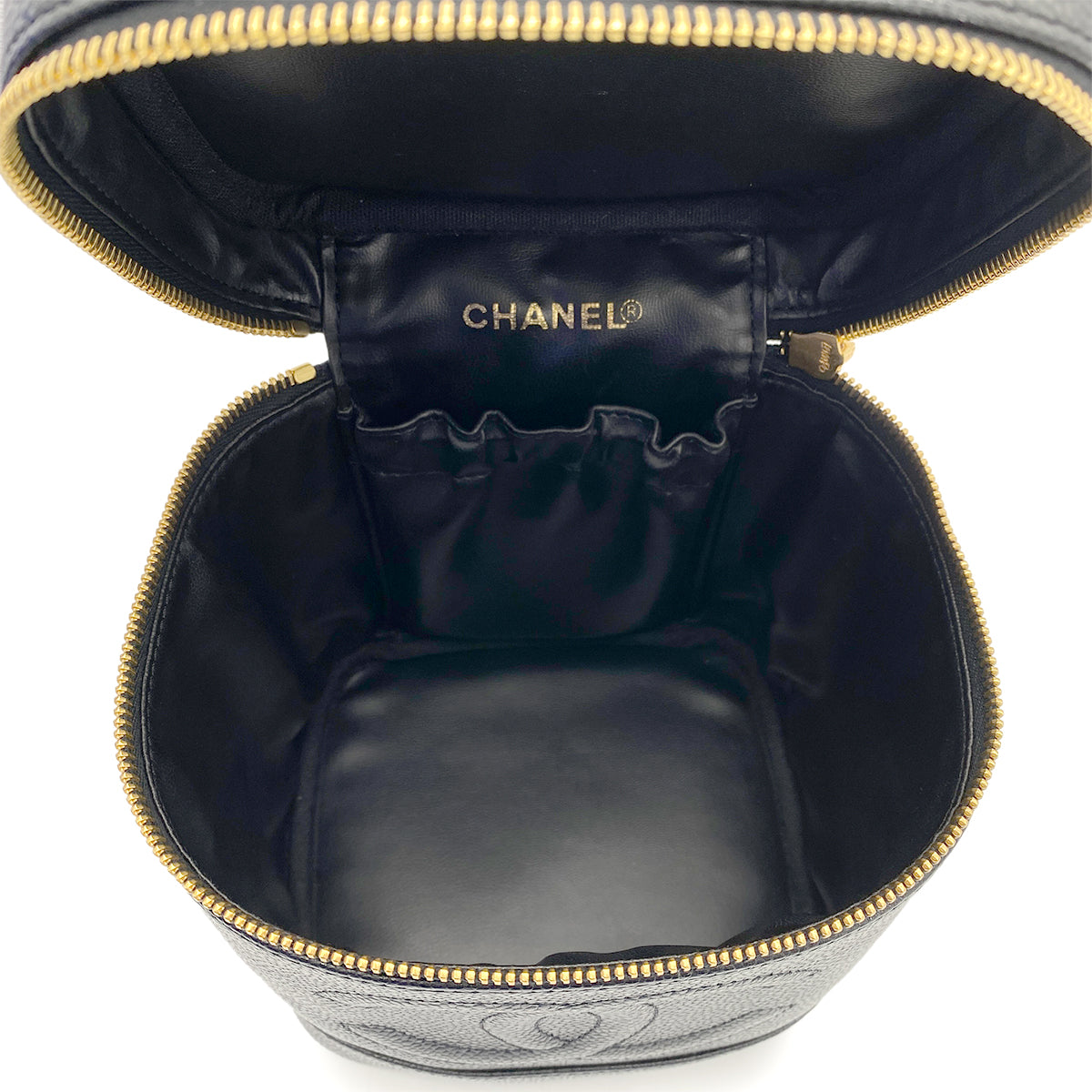 CHANEL VINTAGE VANITY HAND BAG BLACK CAVIAR SKIN 90266743