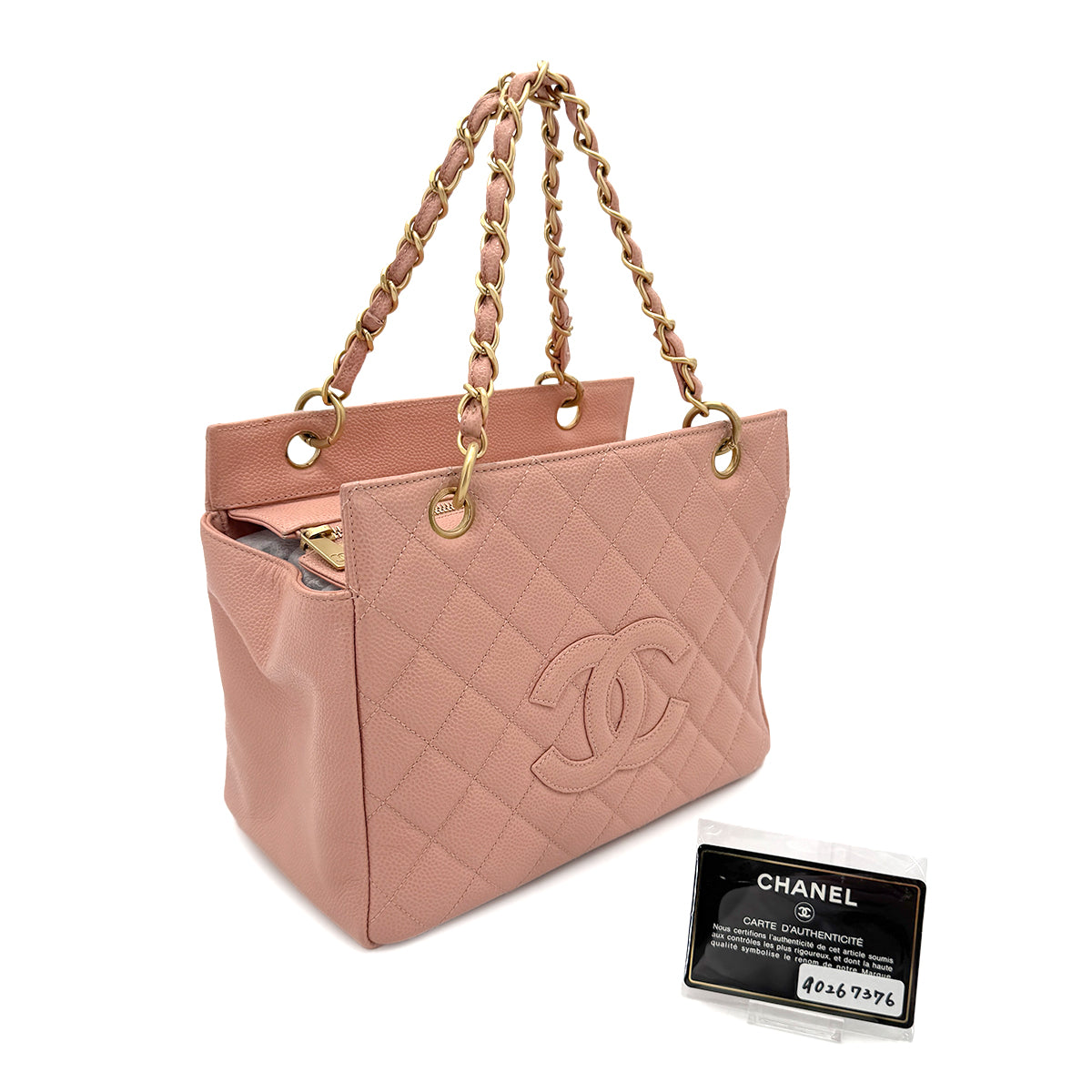 CHANEL VINTAGE MATELASSE CHAIN TOTE BAG PINK CAVIAR SKIN 90267376