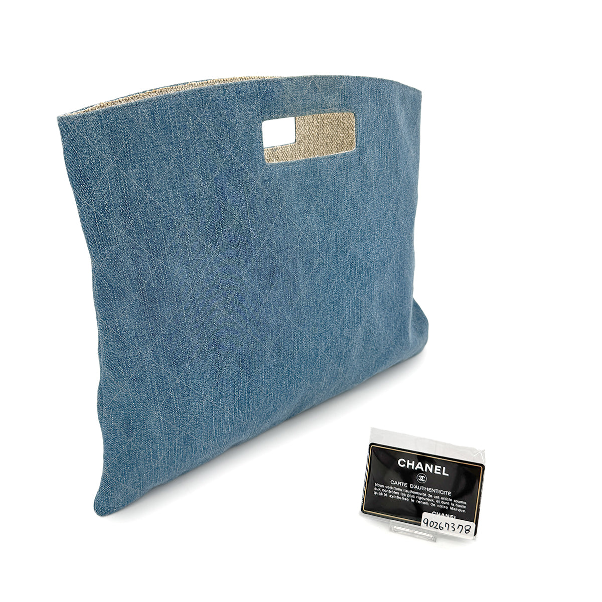 CHANEL VINTAGE MATELASSE HAND BAG BLUE DENIM 90267378