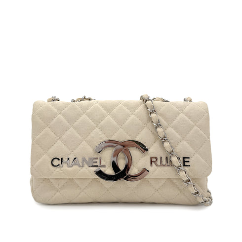 CHANEL VINTAGE CRUISE LINE CHAIN SHOULDER BAG BEIGE CANVAS 90267380 - PURPOSE
