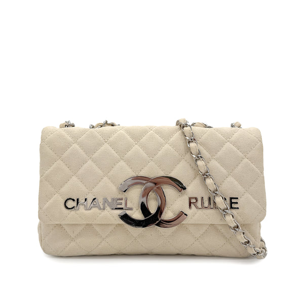 CHANEL VINTAGE CRUISE LINE CHAIN SHOULDER BAG BEIGE CANVAS 90267380 - PURPOSE