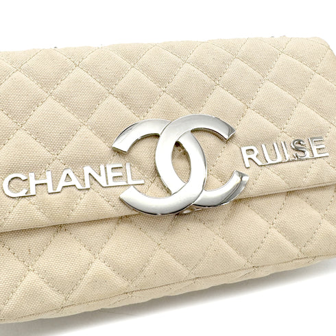 CHANEL VINTAGE CRUISE LINE CHAIN SHOULDER BAG BEIGE CANVAS 90267380 - PURPOSE