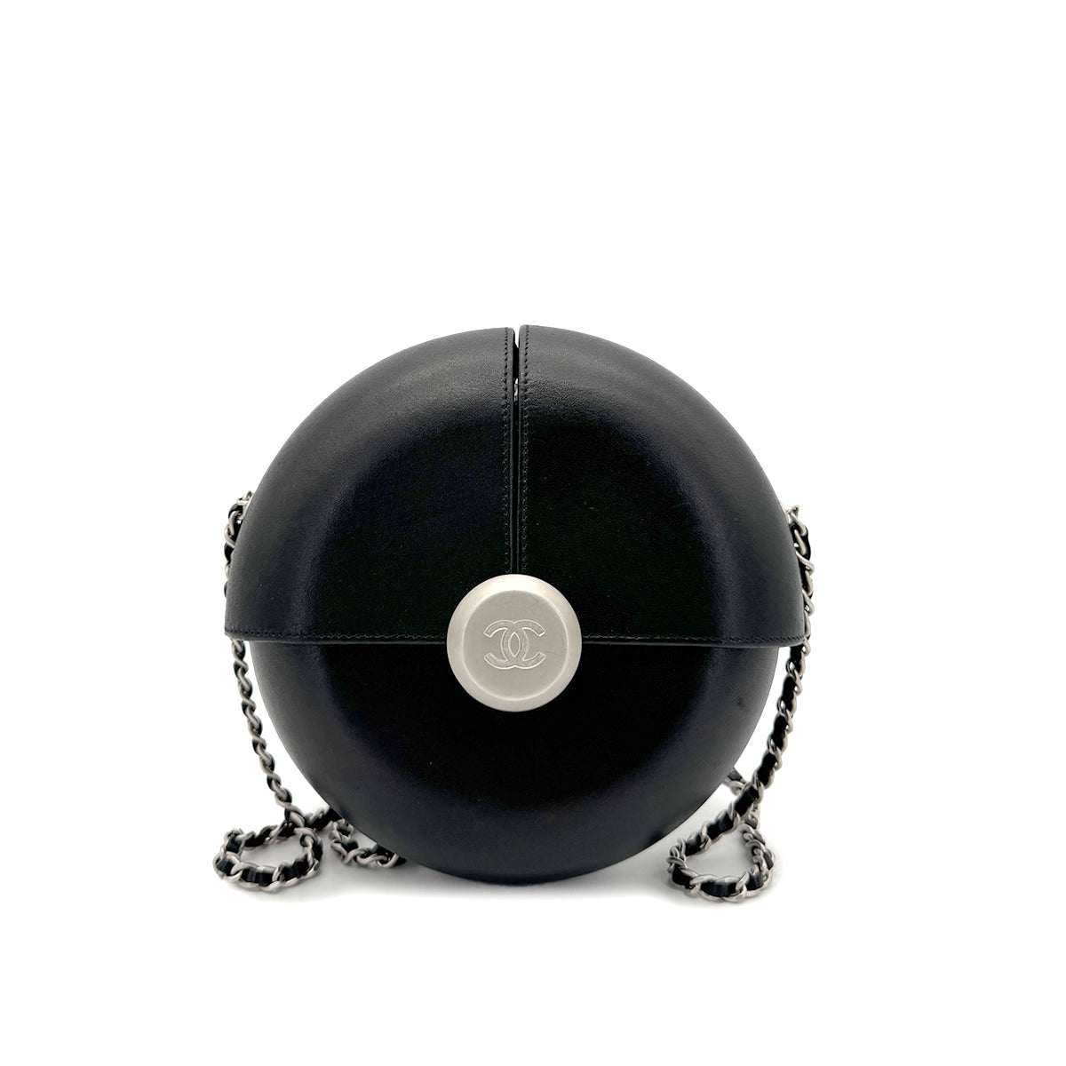 CHANEL EVENING IN THE AIR CHAIN SHOULDER BAG ROUND BLACK LEATHER 90267385