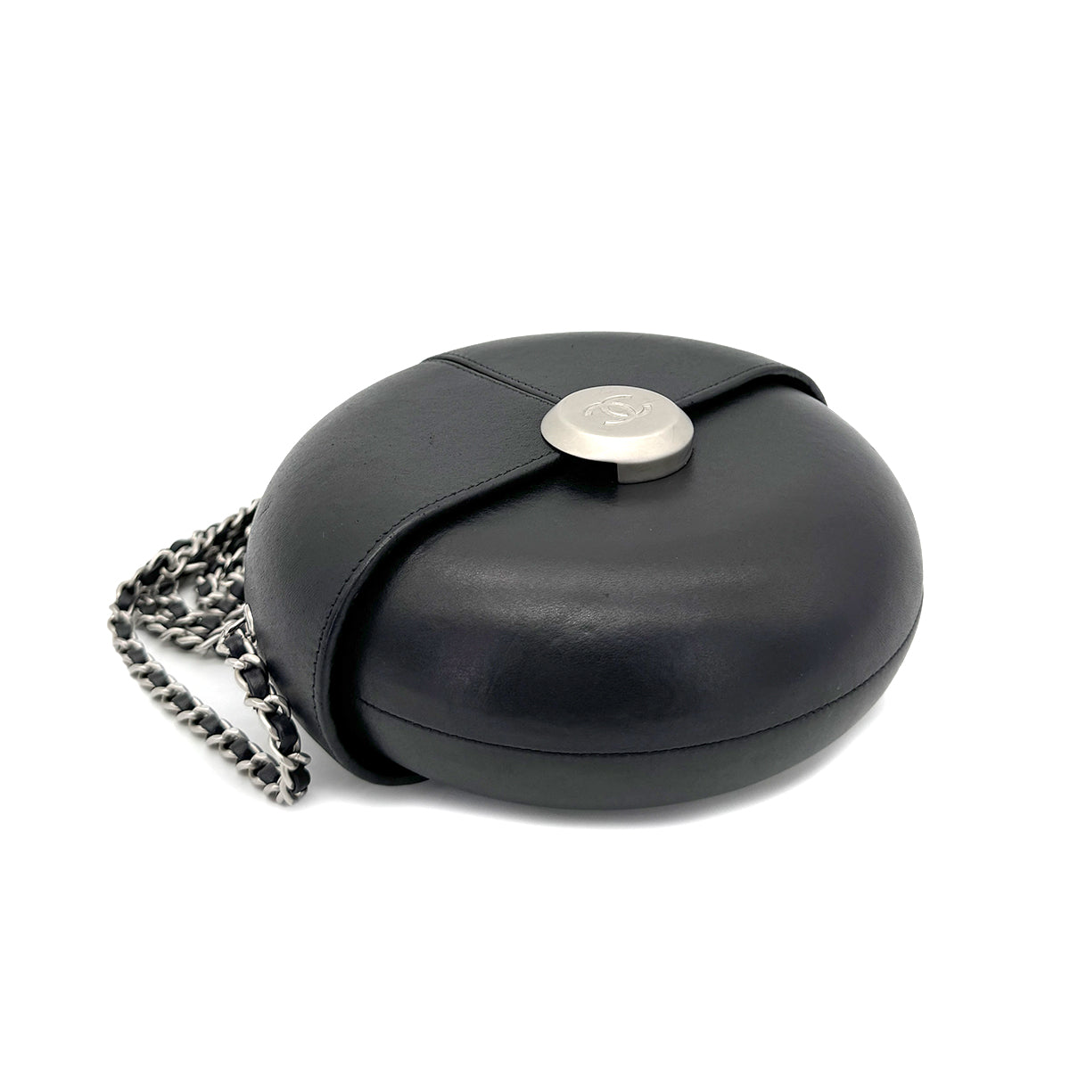 CHANEL EVENING IN THE AIR CHAIN SHOULDER BAG ROUND BLACK LEATHER 90267385
