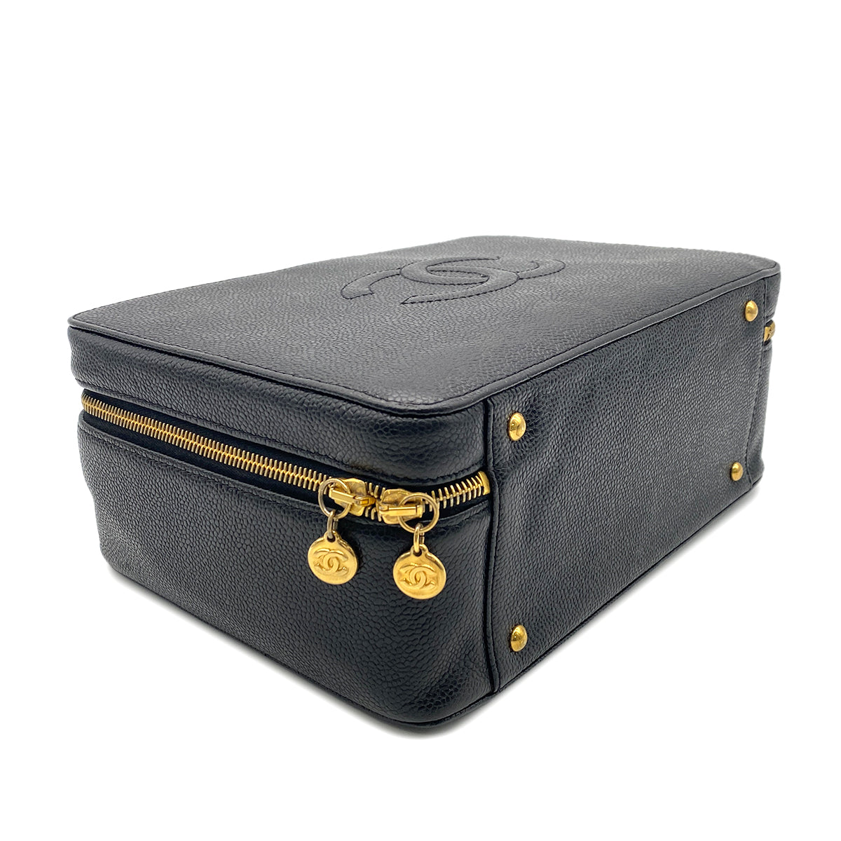 CHANEL VINTAGE 2WAY VANITY HAND SHOULDER BAG BLACK CAVIAR SKIN 90267386