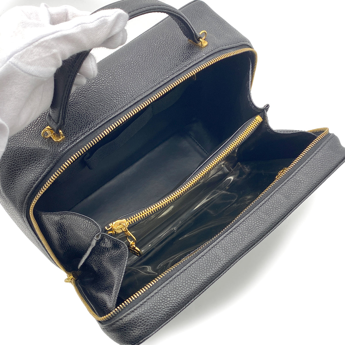 CHANEL VINTAGE 2WAY VANITY HAND SHOULDER BAG BLACK CAVIAR SKIN 90267386