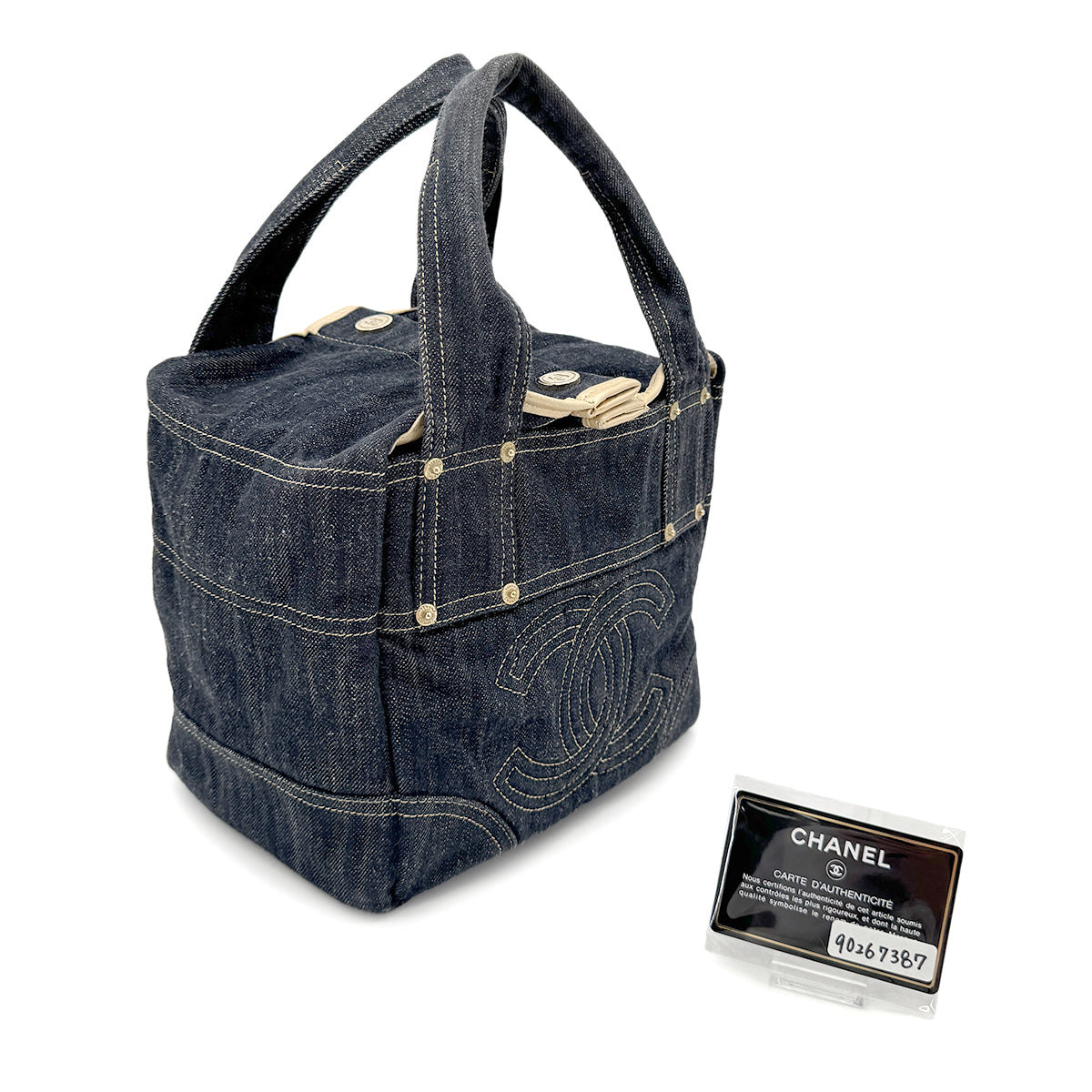CHANEL VINTAGE BIG COCO TOTE BAG BLUE DENIM 90267387