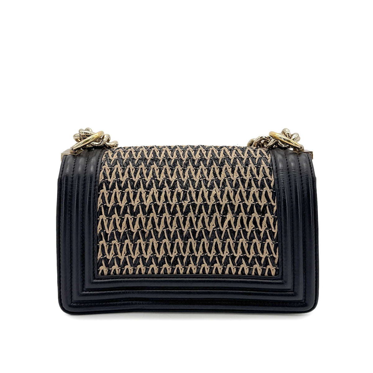CHANEL BOYCHANEL SMALL CHAIN SHOULDER BAG STRAW LAMB SKIN 90267388