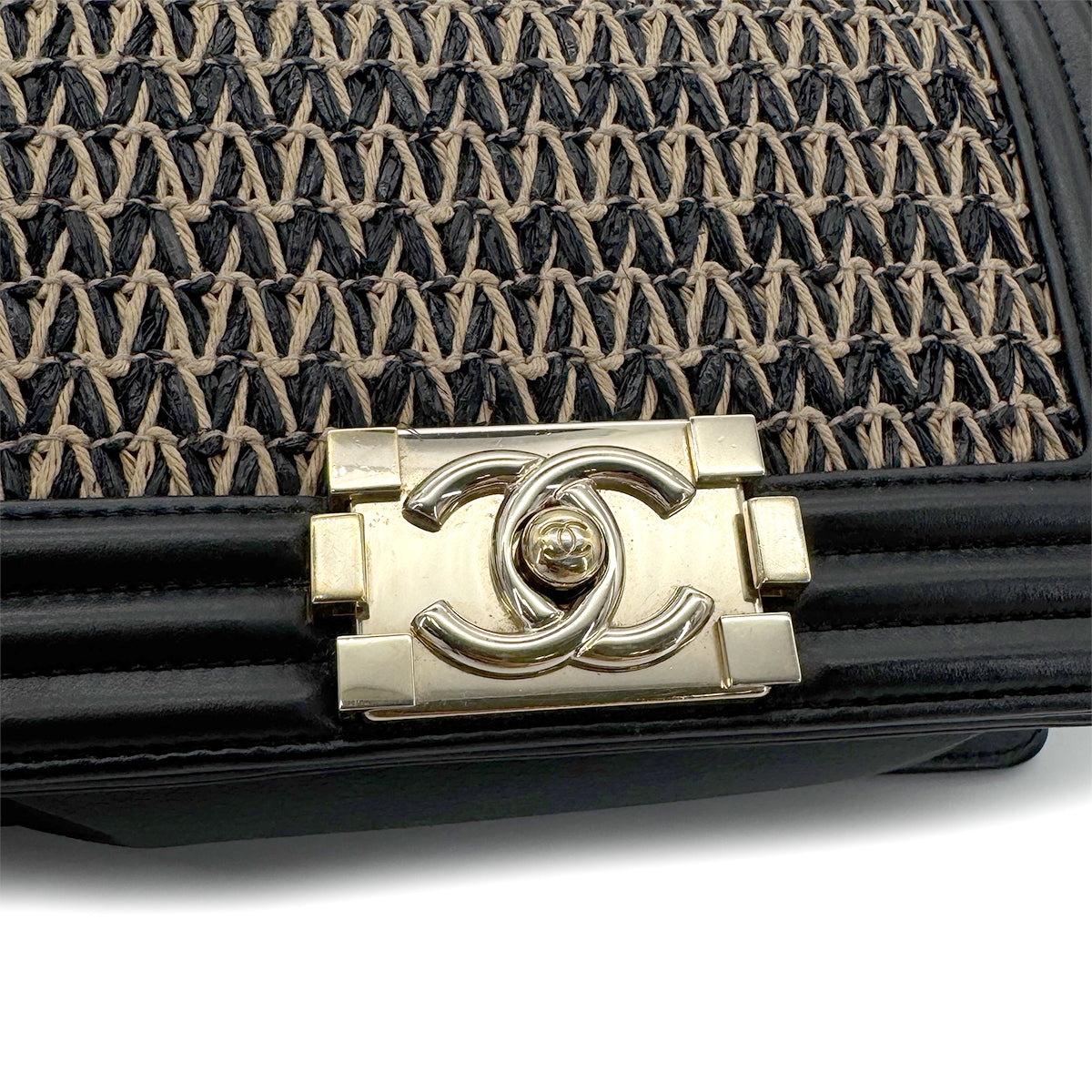 CHANEL BOYCHANEL SMALL CHAIN SHOULDER BAG STRAW LAMB SKIN 90267388