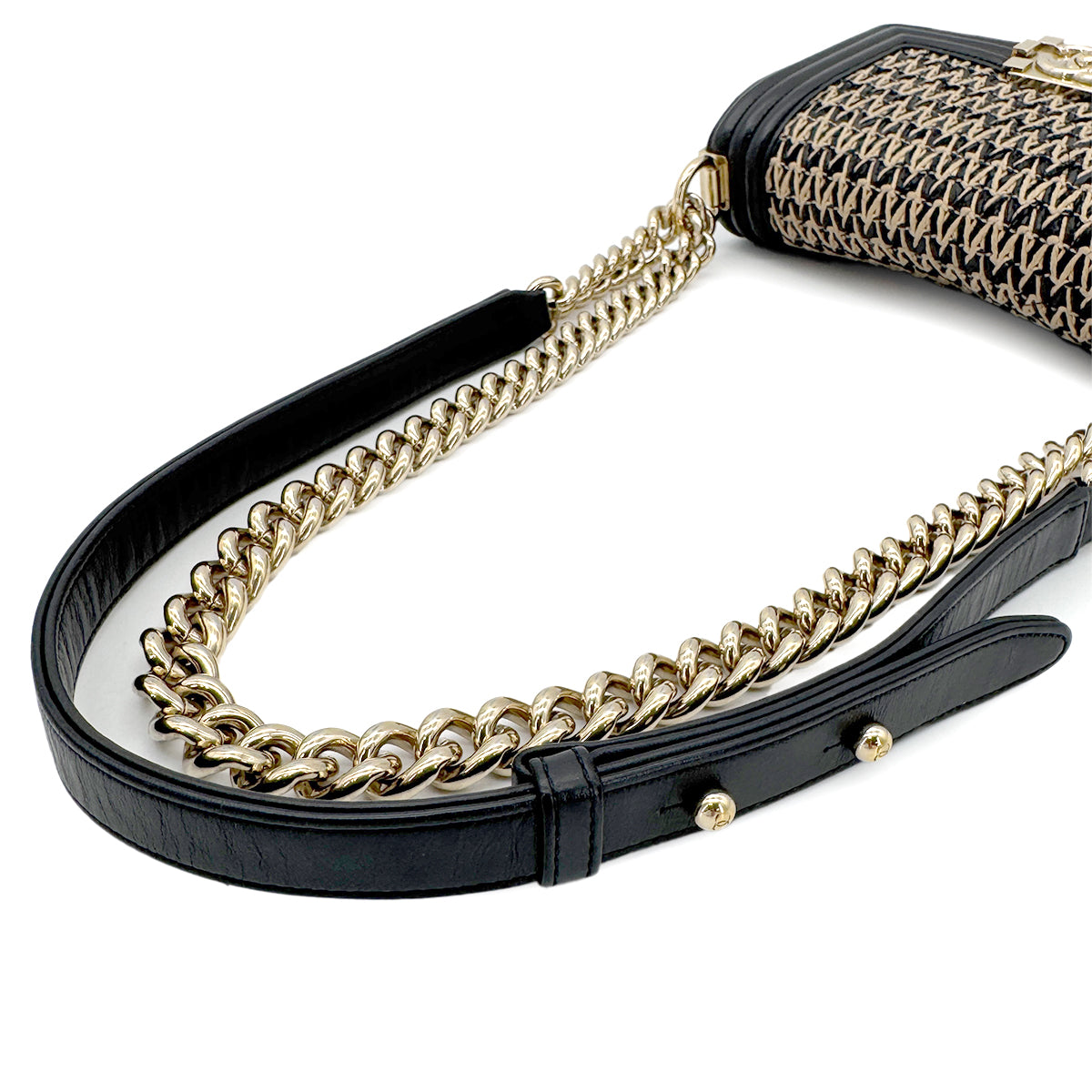 CHANEL BOYCHANEL SMALL CHAIN SHOULDER BAG STRAW LAMB SKIN 90267388