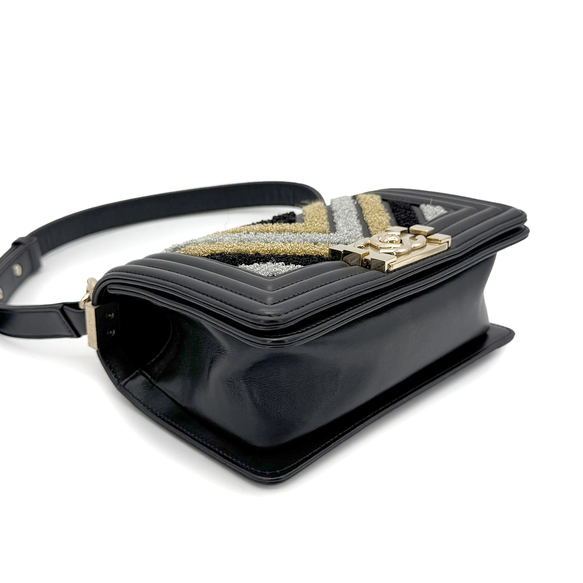 CHANEL BOYCHANEL SMALL CHAIN SHOULDER BAG BLACK LAMB SKIN 90267389