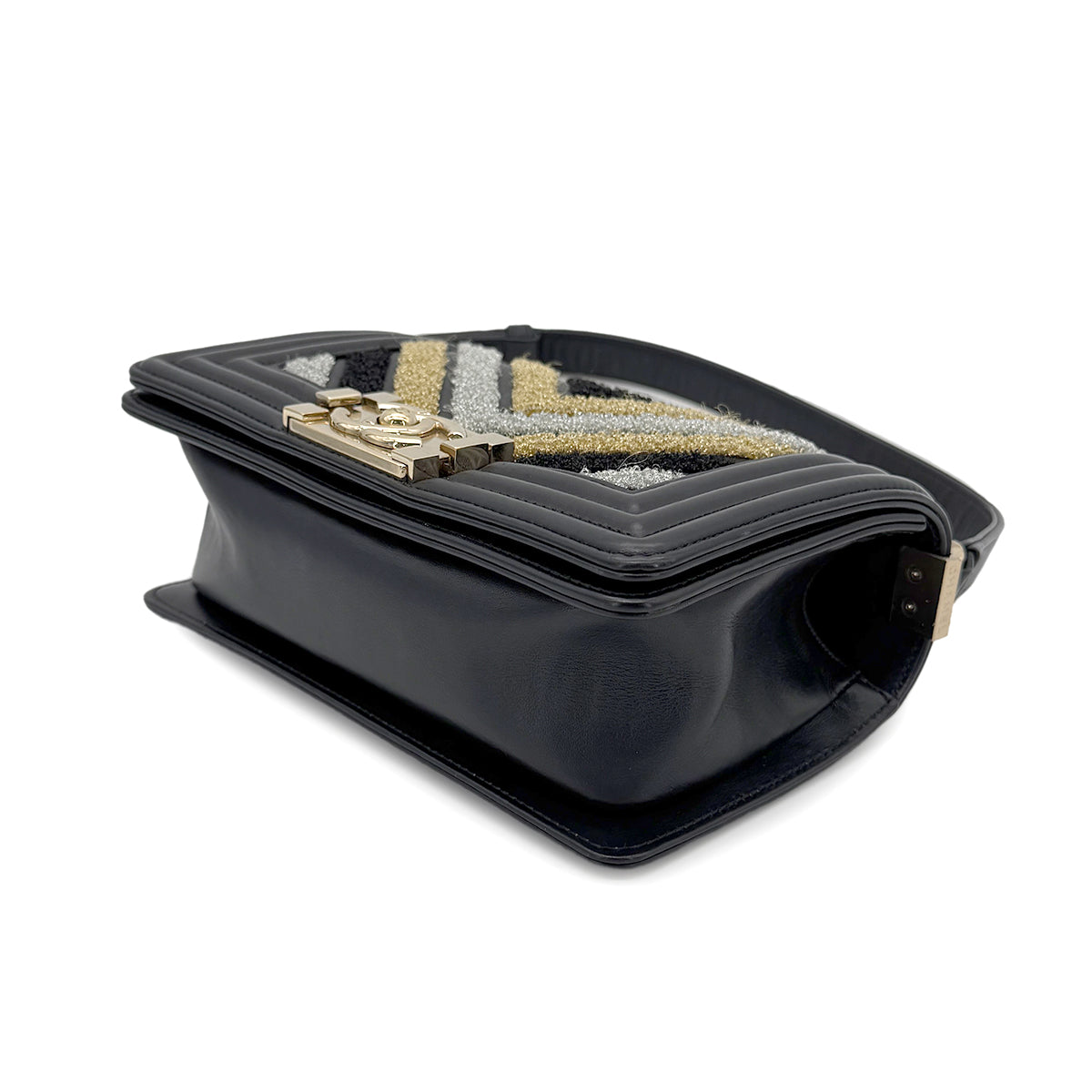 CHANEL BOYCHANEL SMALL CHAIN SHOULDER BAG BLACK LAMB SKIN 90267389