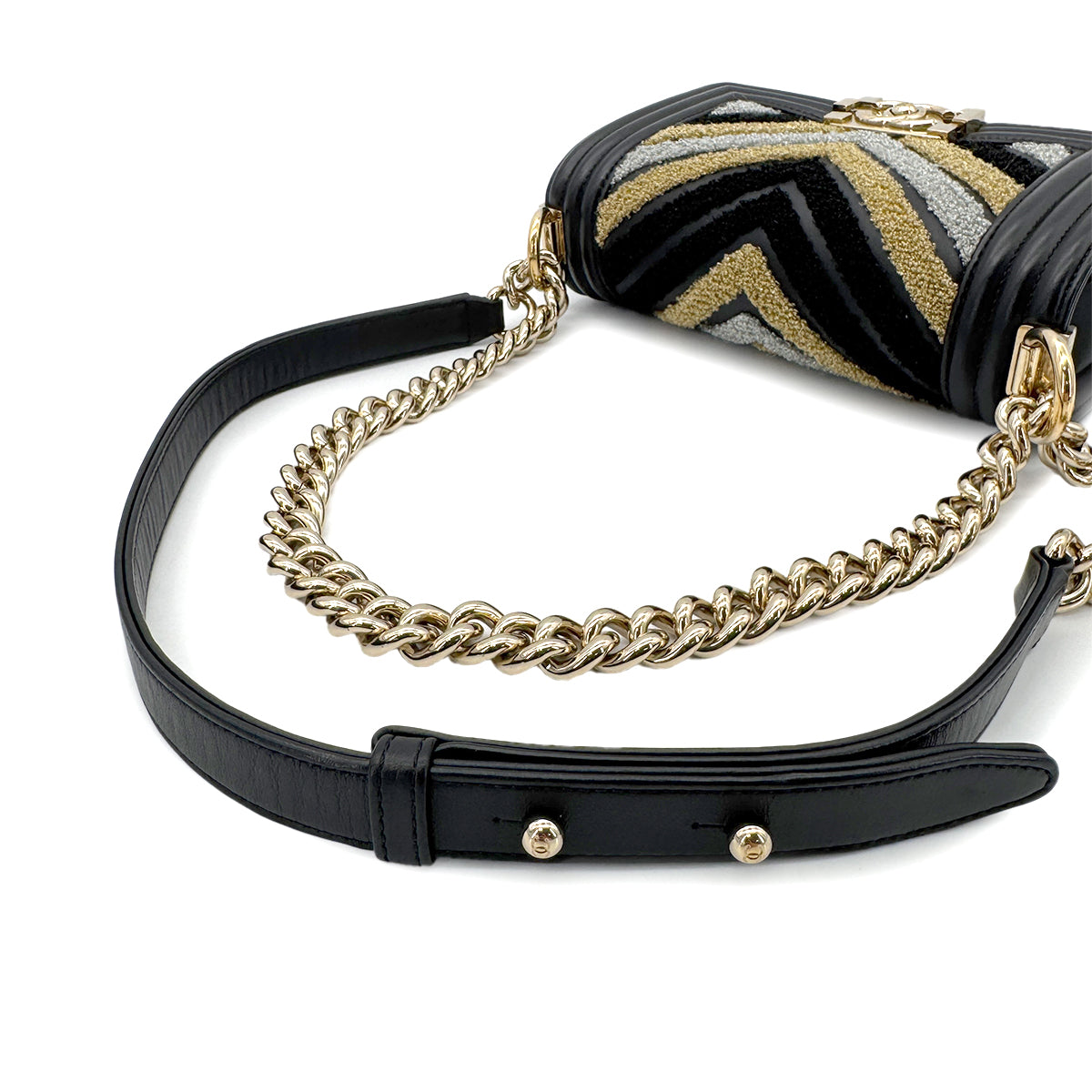 CHANEL BOYCHANEL SMALL CHAIN SHOULDER BAG BLACK LAMB SKIN 90267389