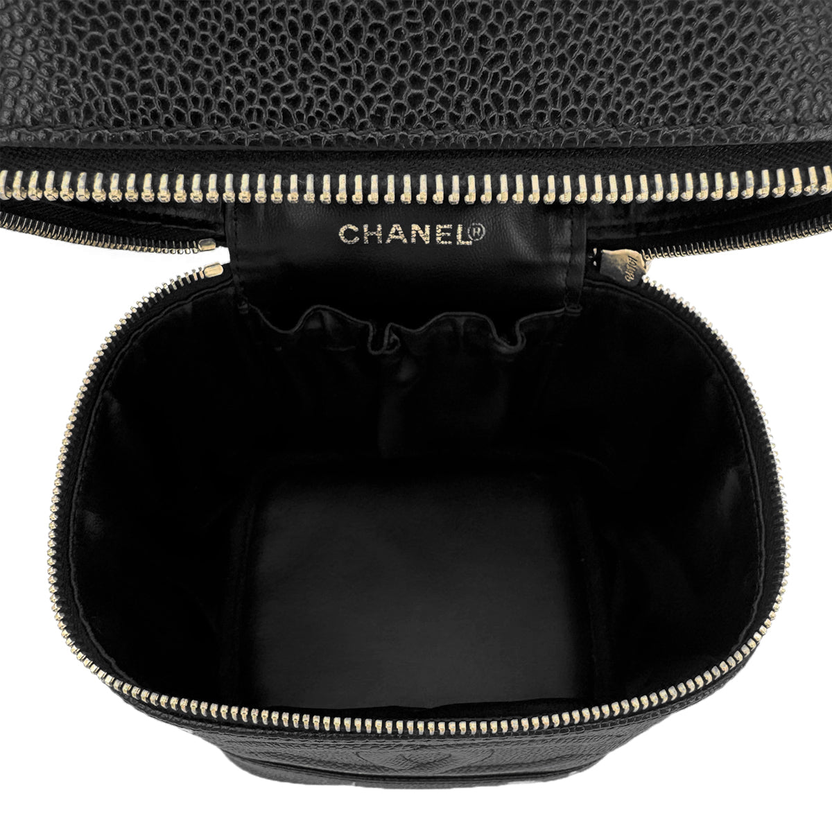 CHANEL VINTAGE VANITY HAND BAG BLACK CAVIAR SKIN 90267393