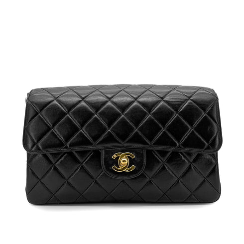 CHANEL VINTAGE DOUBLE FACE SHOULDER BAG BLACK LAMB SKIN 90267394 - PURPOSE