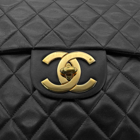 CHANEL VINTAGE MAXI MATELASSE 34 CHAIN SHOULDER BAG BLACK LAMB SKIN 90267401 - PURPOSE