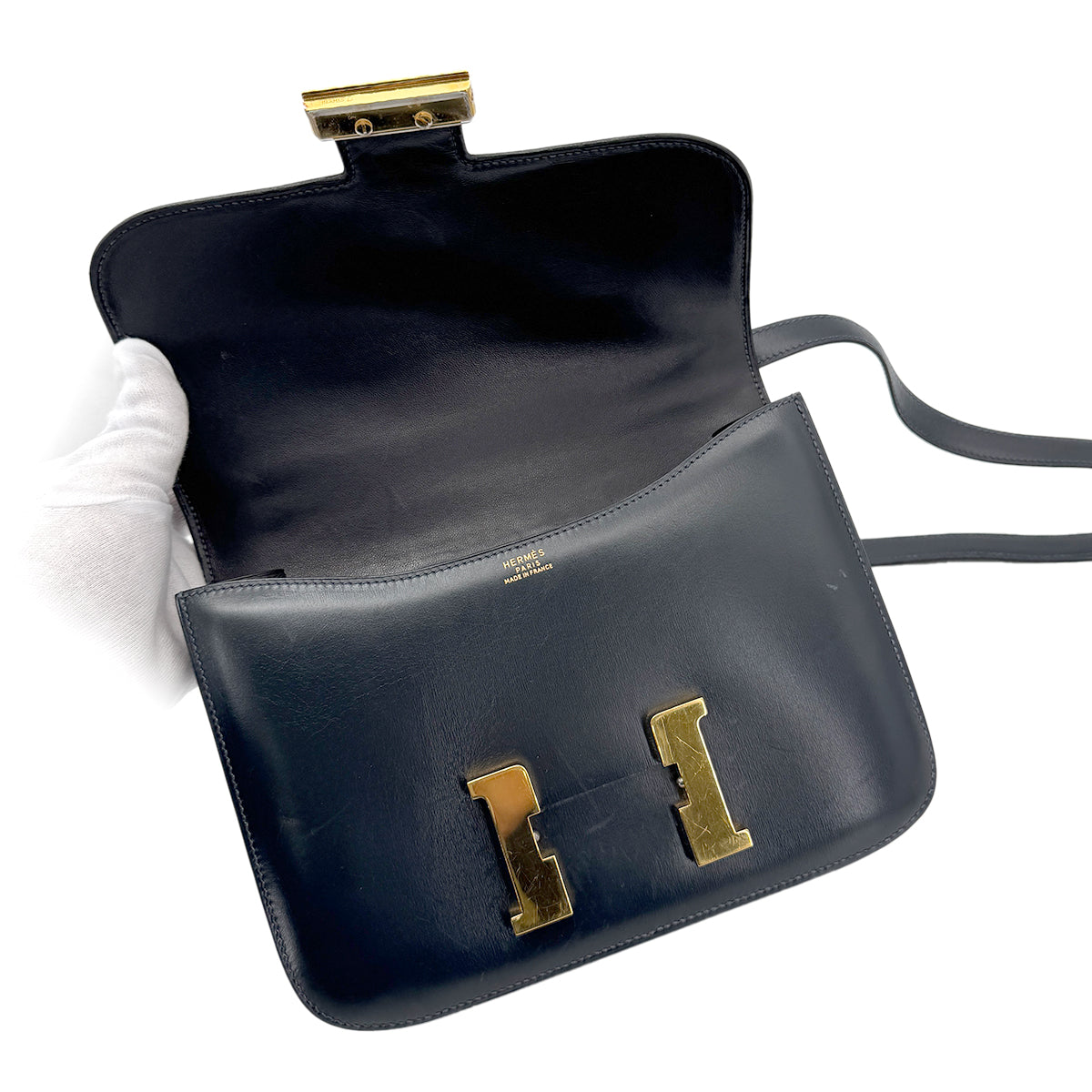 HERMES CONSTANCE NAVY BOXCALF SHOULDER BAG 〇S GHW 90267406