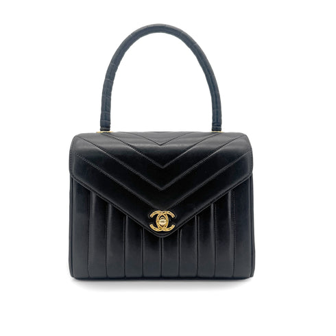 CHANEL VINTAGE CHEVRON V STITCH HAND BAG BLACK LAMB SKIN 90267412 - PURPOSE