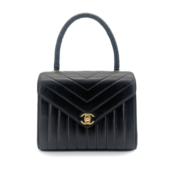 CHANEL VINTAGE CHEVRON V STITCH HAND BAG BLACK LAMB SKIN 90267412 - PURPOSE