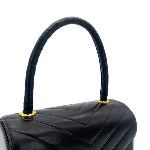 CHANEL VINTAGE CHEVRON V STITCH HAND BAG BLACK LAMB SKIN 90267412 - PURPOSE