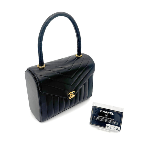 CHANEL VINTAGE CHEVRON V STITCH HAND BAG BLACK LAMB SKIN 90267412 - PURPOSE
