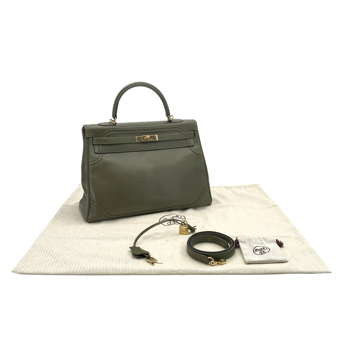 HERMES KELLY 35 GHILLIES VERT VERONESE TADELAKT HAND SHOULDER BAG □O GHW 90267414