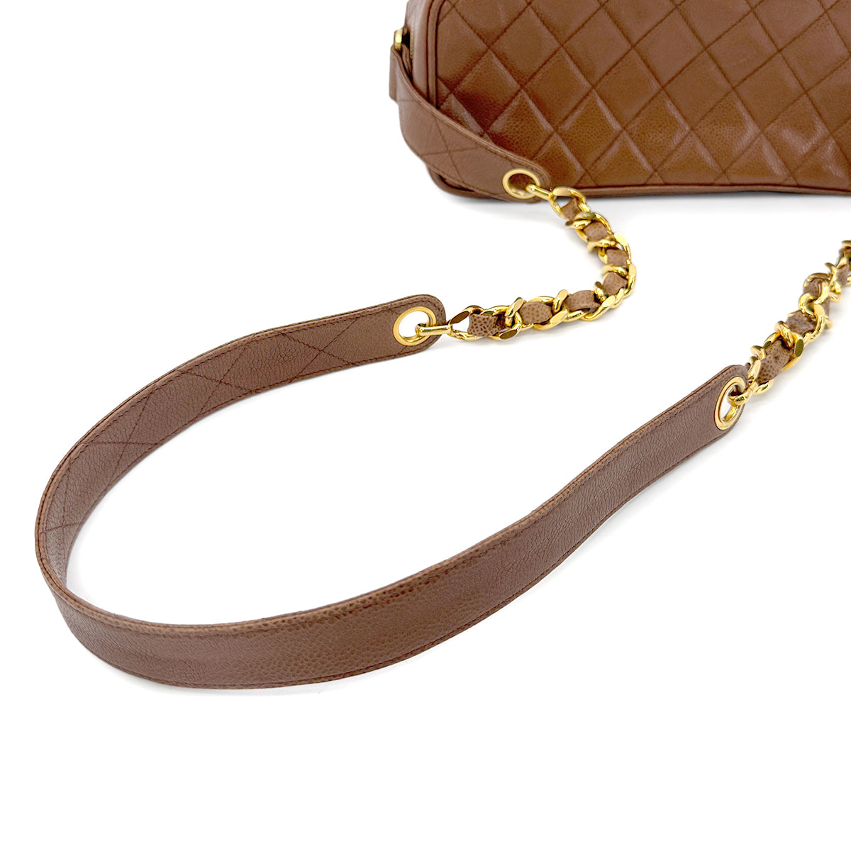 CHANEL VINTAGE MATELASSE CHAIN SHOULDER BAG BROWN CAVIAR SKIN 90267433