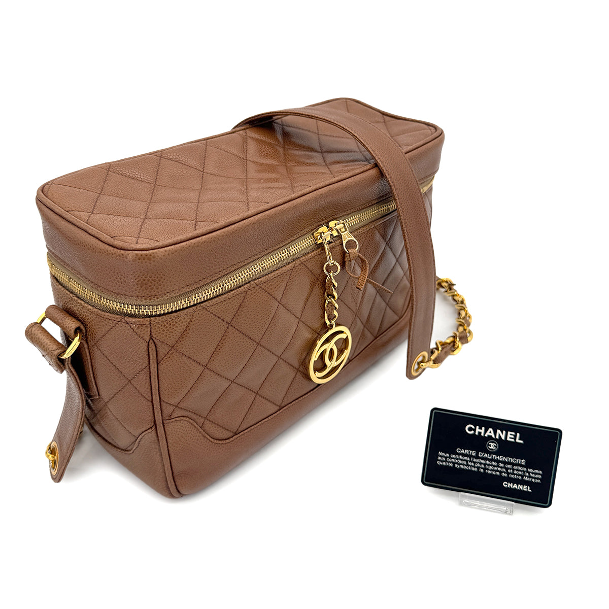 CHANEL VINTAGE MATELASSE CHAIN SHOULDER BAG BROWN CAVIAR SKIN 90267433