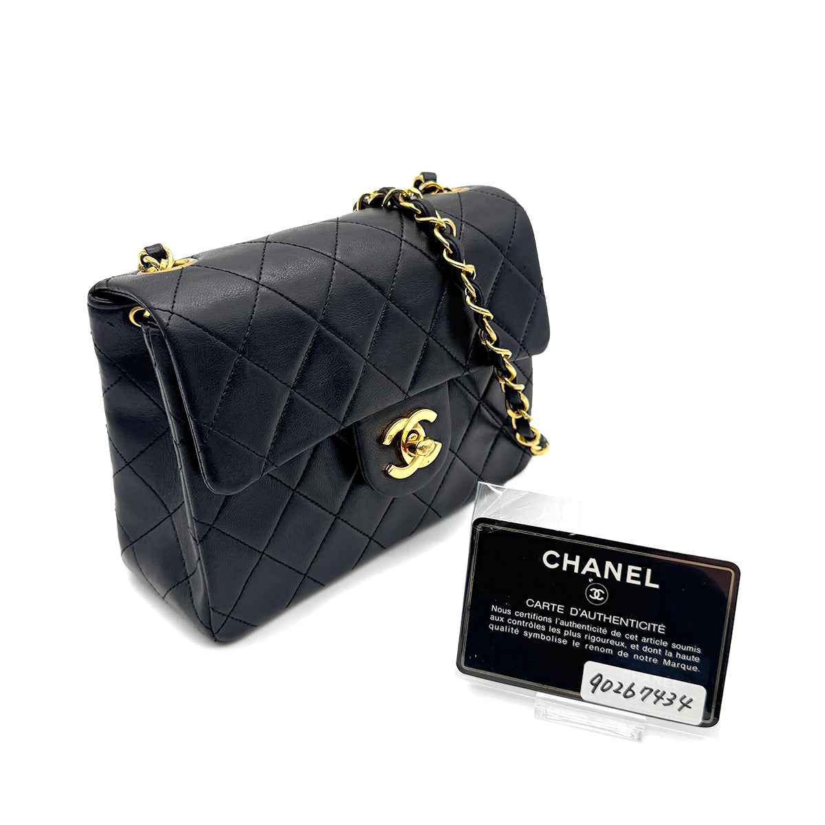 CHANEL VINTAGE MINI SQUARE 17 CHAIN SHOULDER BAG BLACK LAMB SKIN 90267434