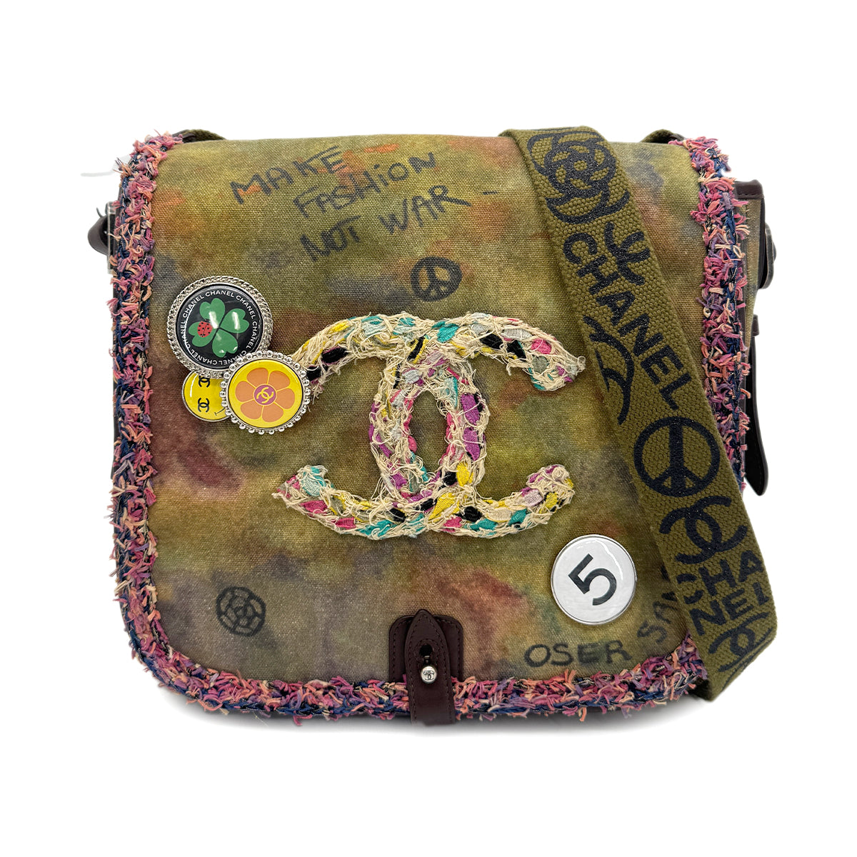CHANEL EMBROIDERY GRAFFITI SHOULDER MESSENGER BAG CANVAS A92789 90267441
