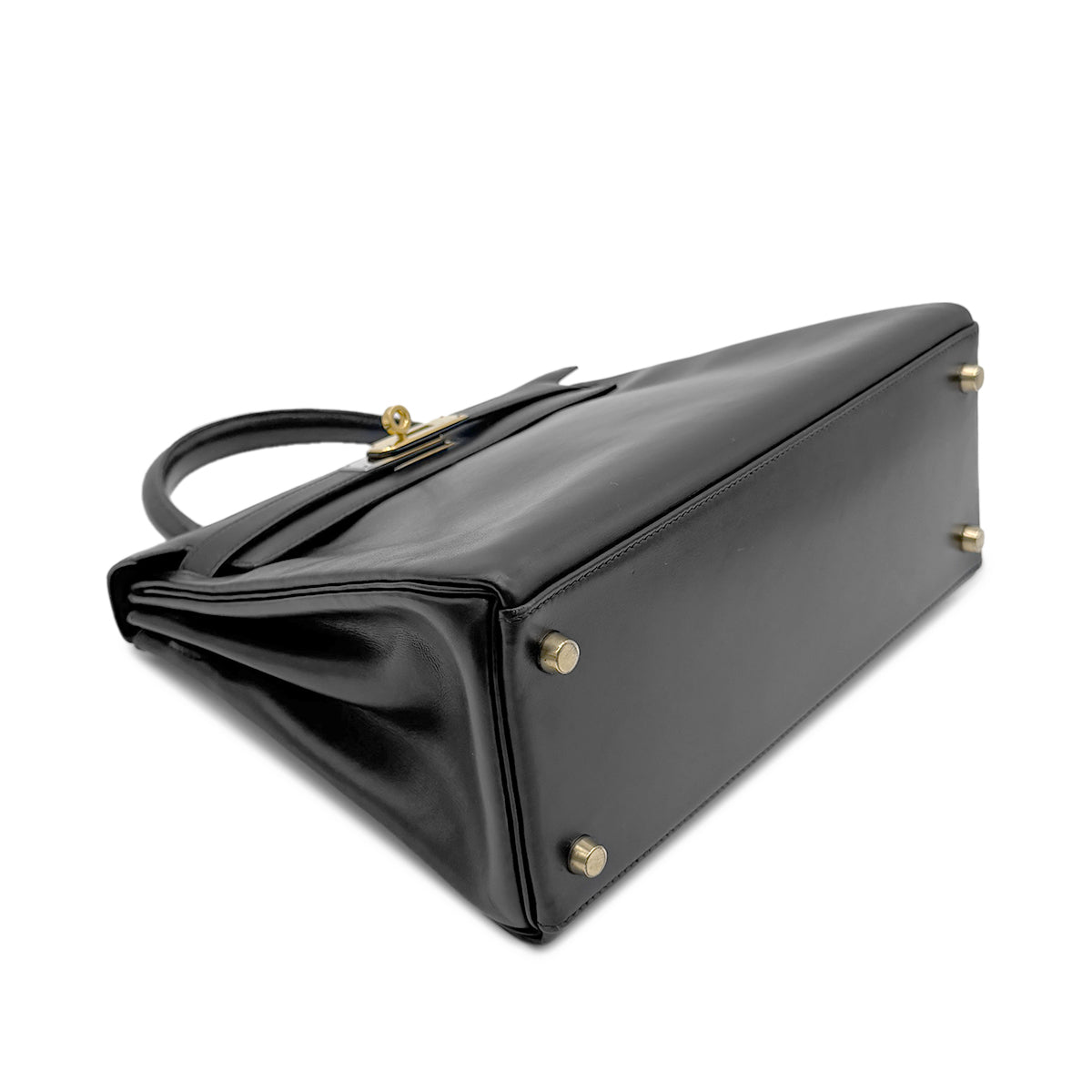 HERMES KELLY 28 RETOURNE BLACK BOX CALF HAND BAG 〇Z GHW 90267442