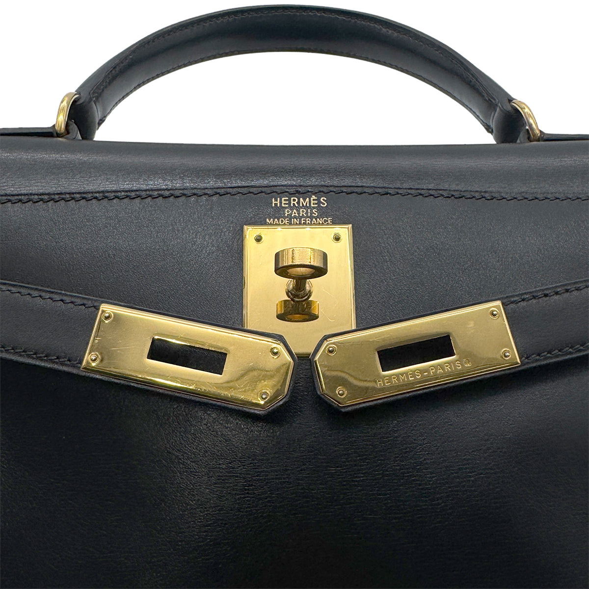 HERMES KELLY 28 RETOURNE BLACK BOX CALF HAND BAG 〇Z GHW 90267442