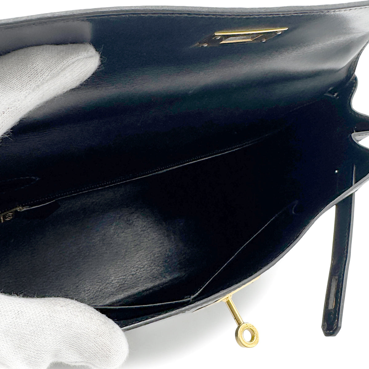 HERMES KELLY 28 RETOURNE BLACK BOX CALF HAND BAG 〇Z GHW 90267442