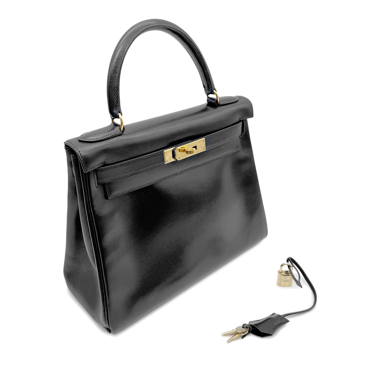 HERMES KELLY 28 RETOURNE BLACK BOX CALF HAND BAG 〇Z GHW 90267442